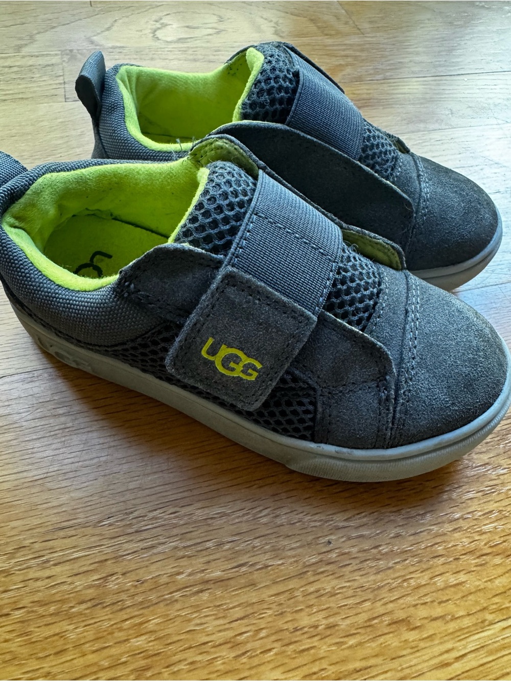 UGG Kids Grey Suede & Mesh Sneaker with Lime Lining